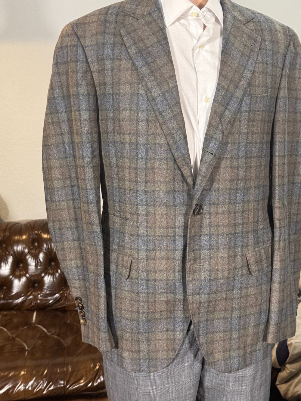 Brunelli Cucinelli Multicolor Plaid Blazer Sport Coat Cashmere Silk 50EU 40R US
